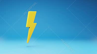 Yellow Thunderbolt 3D Shape Spinning on Studio Blue Background
