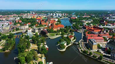 Beautiful Panorama Wroclaw Bridges Island Aerial View Poland
