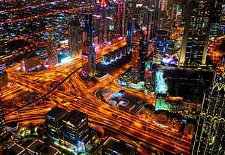 architectural landscape in the United Arab Emirates, Dubai at night.