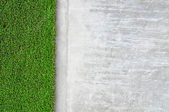Artificial grass on a cement wall