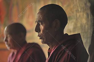Senior Buddhist lama at the special puja dedicated to the village of Stakmo