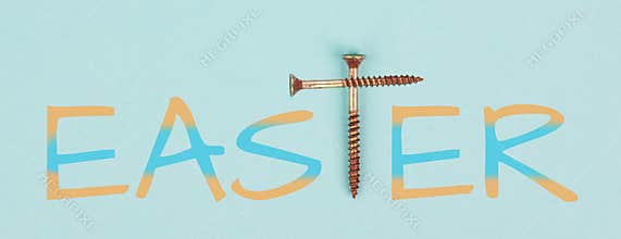 Religious cross made from rusted nails, christian belief, faith and spirituality, crucifixion and resurrection of Jesus Christ
