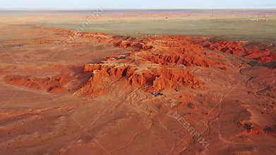 Bayanzag flaming cliffs at sunset in Mongolia