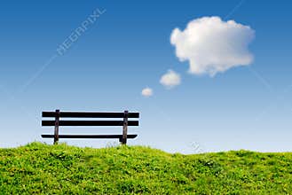 Bench with text balloon clouds