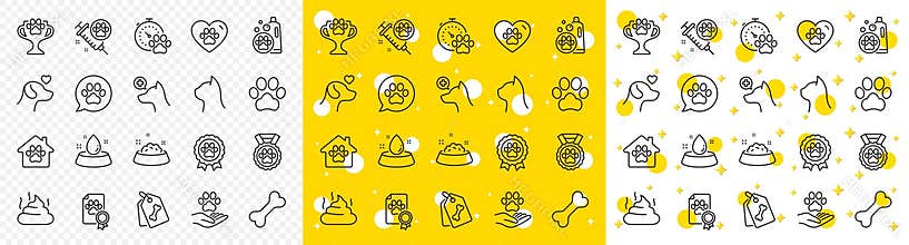 Pets line icons. Veterinary, dog care and cat food icons. Vector