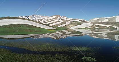 glacial lakes, reflections and wonderful nature in mystical mountains