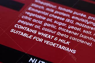 Food ingredient label