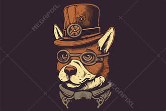 Steampunk dog vintage vector illustration for tshirt