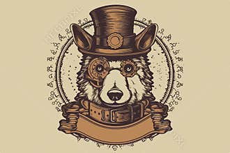 Steampunk dog vintage vector illustration for tshirt