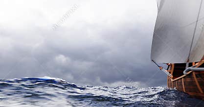 Santa Maria Christopher Columbus ship a front view from water level at sea 3D rendered animation in high quality