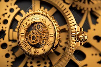 Golden ball bearings and gears in clockwork