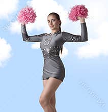 cheerleader raises pompom