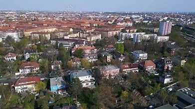 City villas with garden in old Berlin City. Best aerial top view flight drone