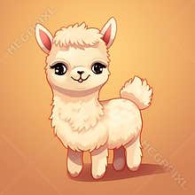Cartoon alpaca, illustration. Cute farm animals, Isolated on bright background. Generative ai