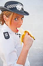 PC 69 eating banana on duty