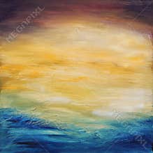 Abstract water sunset. Oil painting on canvas.