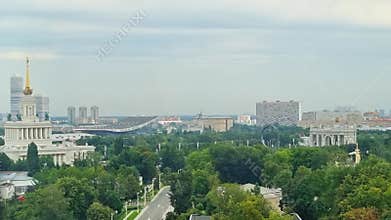 Moscow, Russia - 08.08.2023 -Areal view of Exhibition of Achievements of National Economy site, known as VDNKH. City
