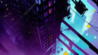 Journey through a Impressionist Style Blue Film Noir City.
