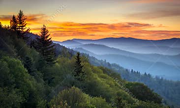 Great Smoky Mountains National Park Scenic Sunrise Landscape