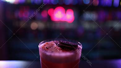 Ready-made drinks are on the bar ready to be consumed.