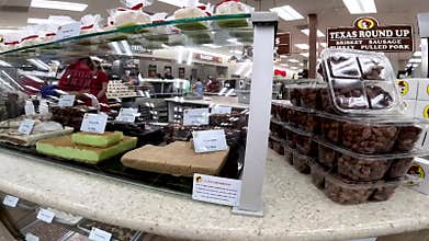 Buc-ee\'s retail store interior POV fresh fudge case