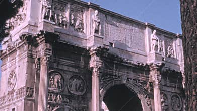 Triumphal Arch of Constantine under Blue Sky in Rome in 1960s