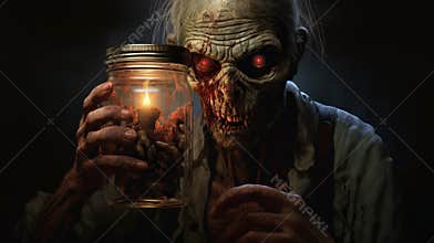 Hauntingly Beautiful Illustrations Of A Zombie Holding A Jar Of Food