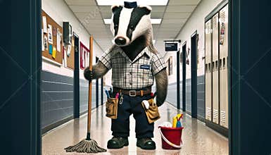 Janitor Badger in School Hallway