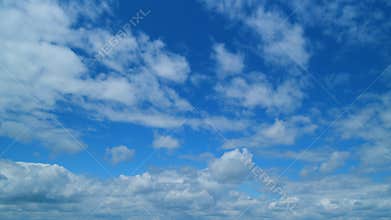 Beautiful Blue Sky With Clouds. Beautiful White Cumulus Clouds In Blue Sky With Sunlight. Timelapse.