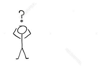 Stick figure with question mark depicting confusion over white background