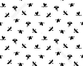 Black and white pixel dragons silhouettes seamless pattern.