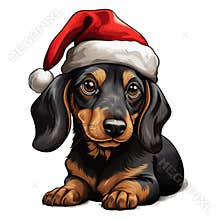 Santa\'s Little Wiener: Christmas Watercolor Style Dachshund Clipart - Isolated on White Background - Generative AI