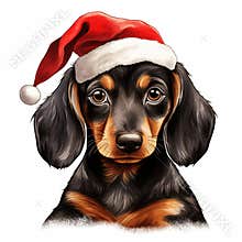 Dachshund in Claus Couture: Cute Christmas Illustration Clipart - Isolated on White Background - Generative AI