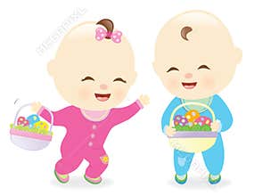 Babies holding Easter baskets
