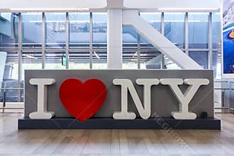 I Love NY sign at LaGuardia Airport in New York, United States