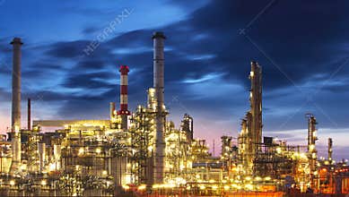 Oil and gas refinery at night