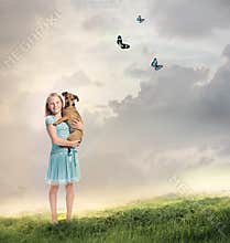 Girl with Her Dog