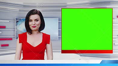 Live news studio with female anchor