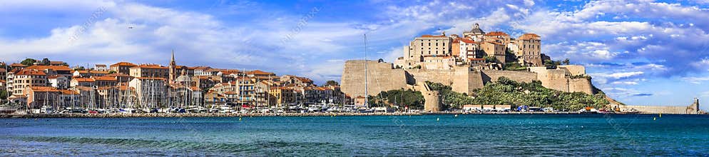 Calvi, - beautiful coastal town in Corsica. panorama with fortress