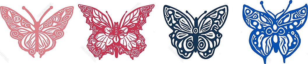 Decorative butterfly single clip art set. Vintage vector botanical flower icon group for eco beauty. Illustration of