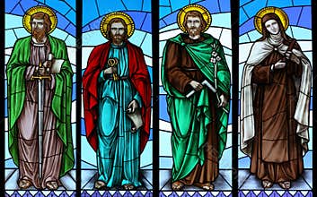 Stained glass window with saints