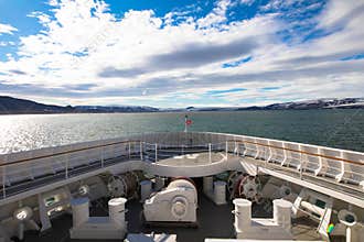 Close-up of the ship\'s bow of the MS Hanseatic Spirit