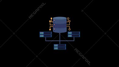 datacenter, datum network connection icon loop animation with alpha channel, transparent background, ProRes 444