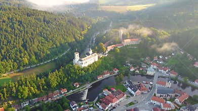 Rozmberk Castle and Vltava River from above