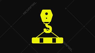 Yellow Crane hook icon isolated on black background. Industrial hook icon. 4K Video motion graphic animation