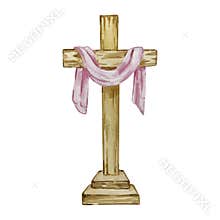 Watercolor cross, Easter religious symbol