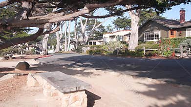 Suburban street, residential district, houses or homes, California architecture.