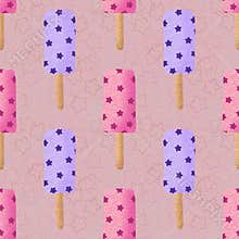 Summer cartoon food seamless kawaii stars ice cream pattern for wrapping paper and fabrics and linens and kids