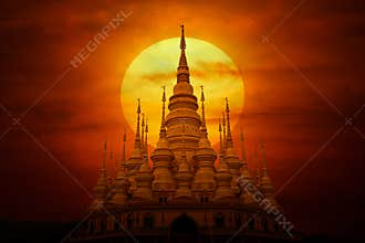 Buddhist architectural and sunset, Xishuangbanna, Yunnan, China