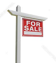 Home For For Sale Real Estate Sign Isolated on a White Background with Transparent PNG Option.